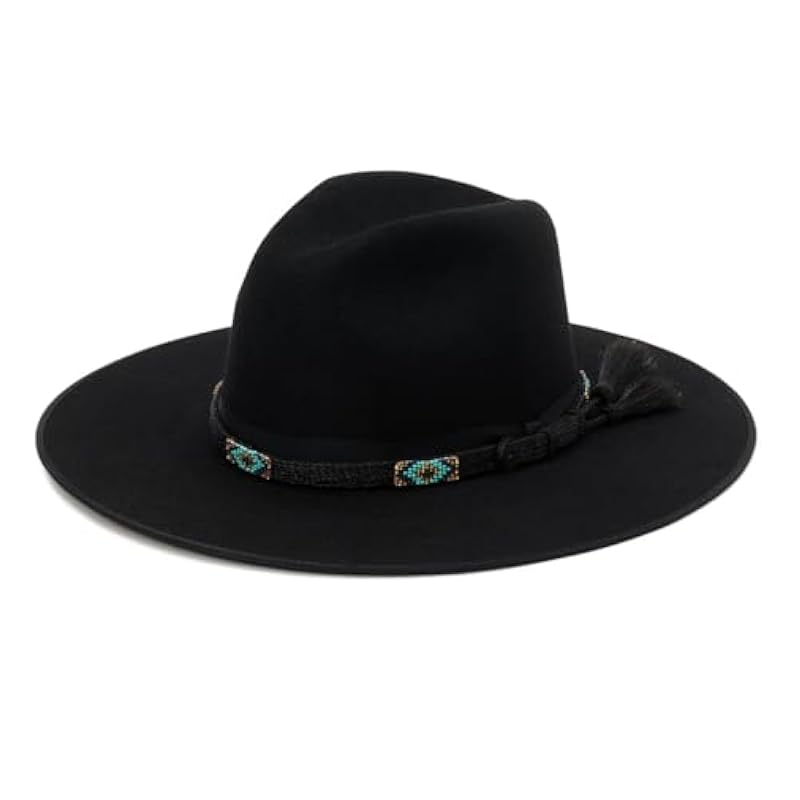 Stetson Women's Helix Flat Brim Wool Felt Black Western Hat (XWHELX-133607) Black Hats & Caps Stetson
