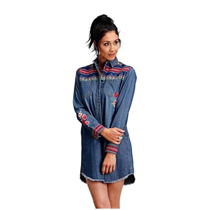‎womens Dresses Stetson Stetson Women's Denim Southwestern Stripe Dress - 11-057-0594-0308 BU X- US
