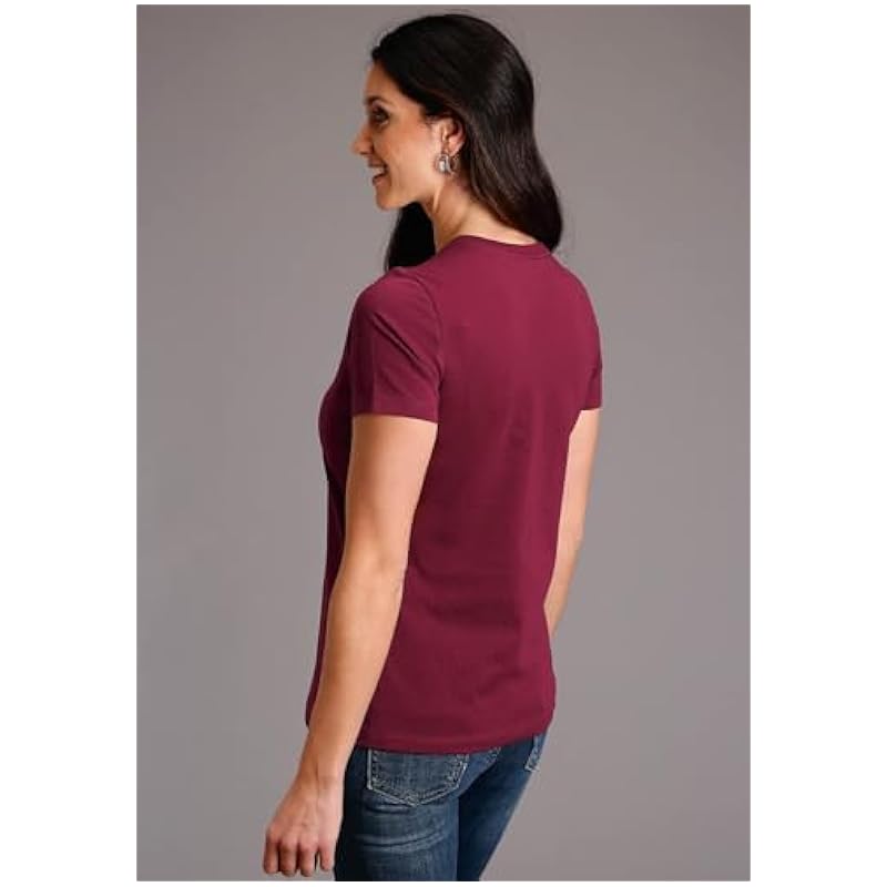 ‎womens Tops, Tees & Blouses Stetson Stetson Womens Maroon 100% Cotton Cowboy Lasso S/S T-Shirt S