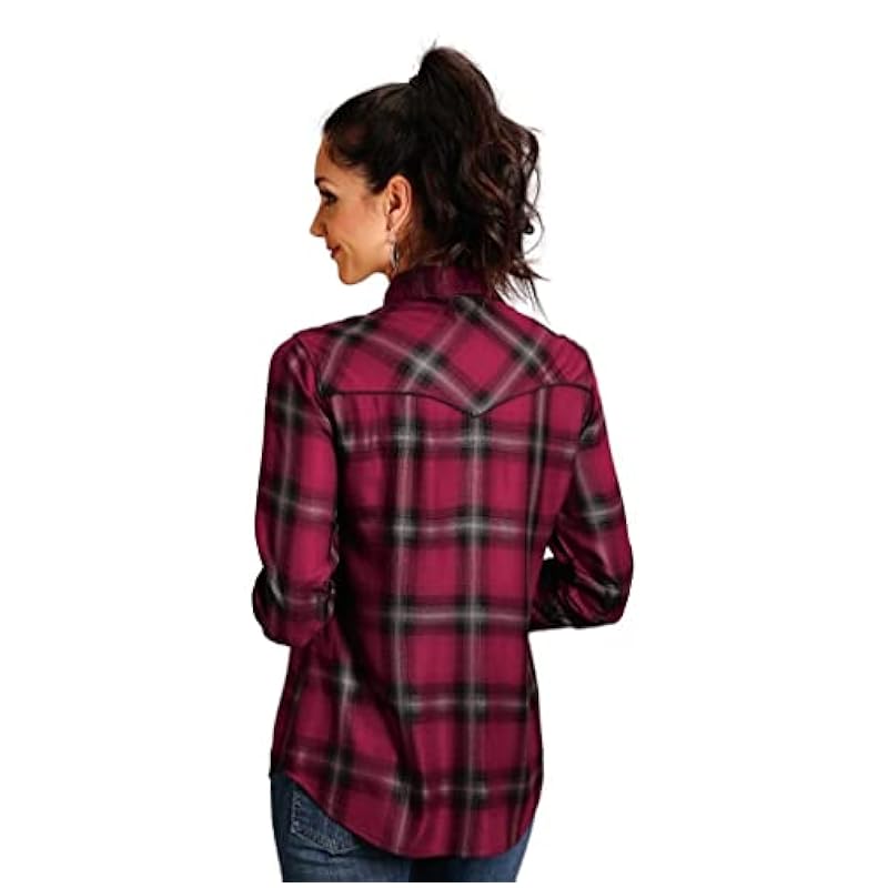 Stetson Women's Solid Blue Denim Long Sleeve Snap Western Shirt Wine Stetson ‎womens Jeans