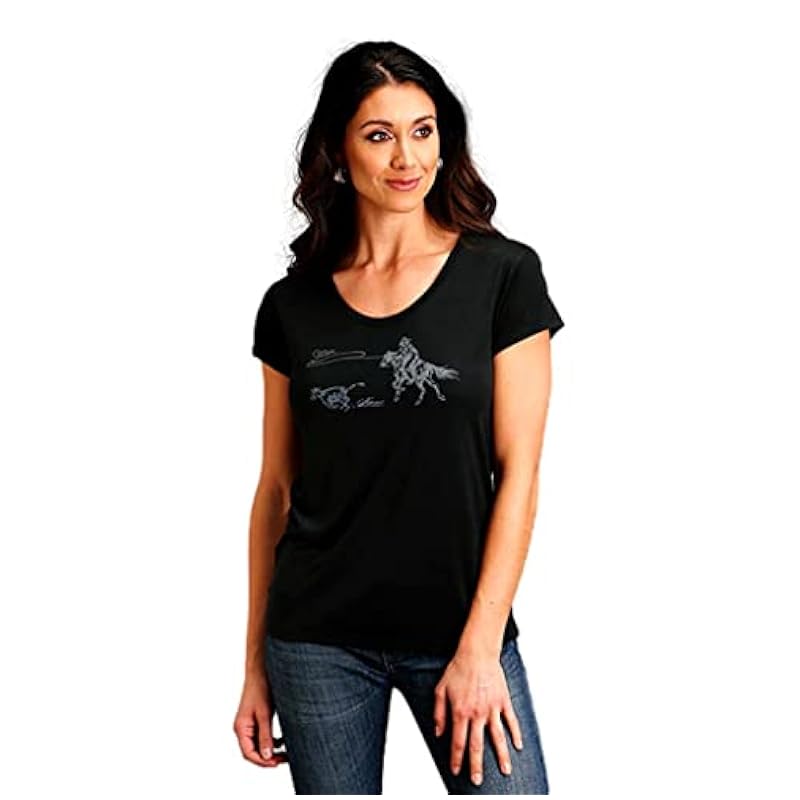 Stetson Western Shirt Womens S/S Calf XS Black 11-039-0562-0811 BL Stetson ‎womens Tops, Tees & Blouses