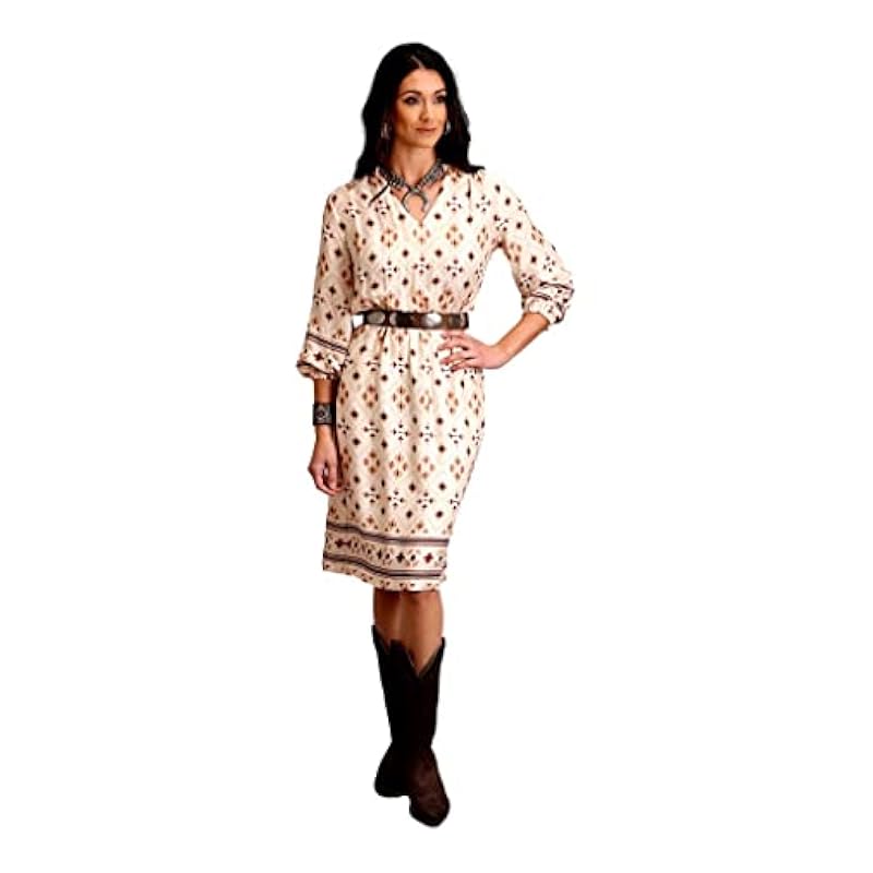 Gaucho Border Print Rayon Herringbone Dress White / M Stetson ‎womens Dresses