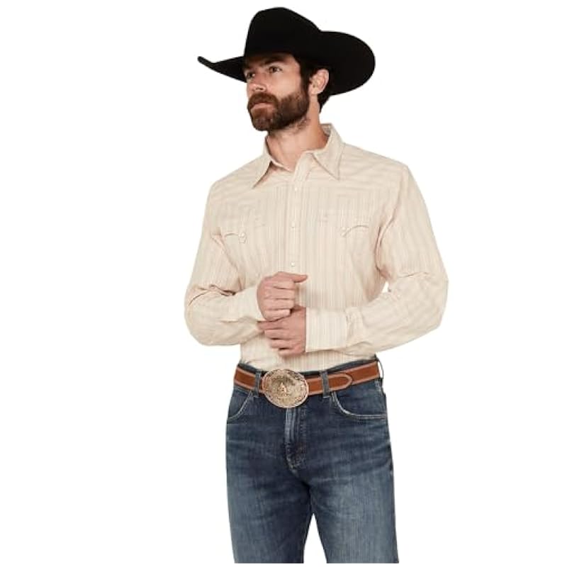 Stetson Shirts ‎mens Stetson Men's Striped Print Long Sleeve Snap Western Shirt Off White Large