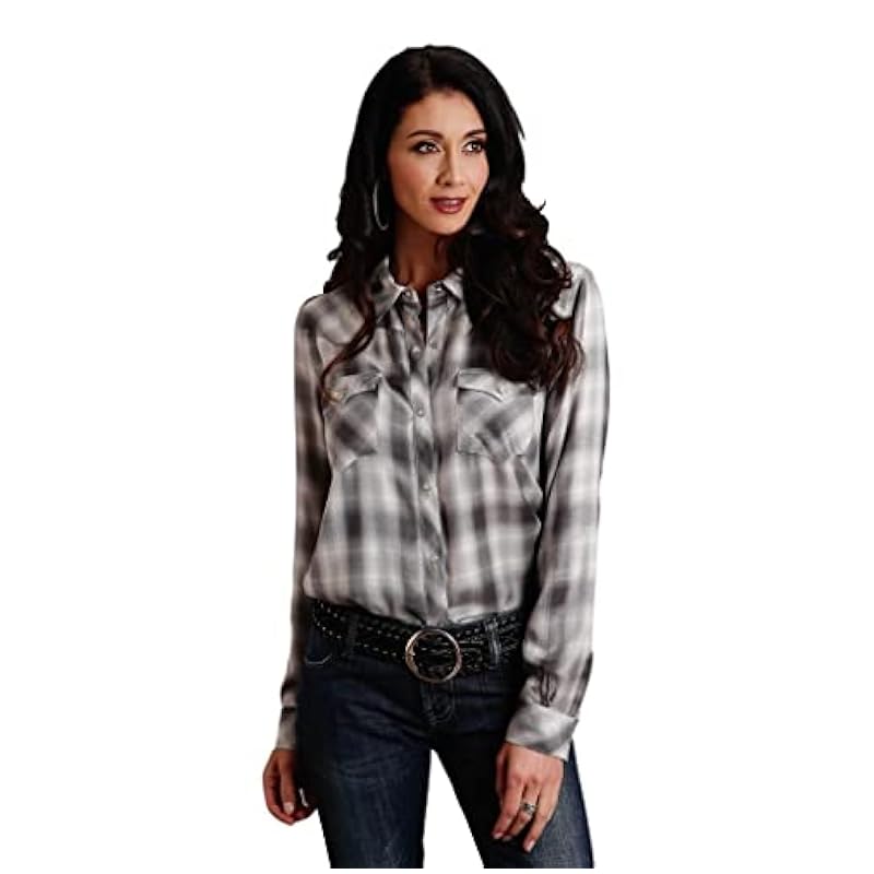 Stetson Women's Smoky Ombre Plaid Long Sleeve Snap Western Shirt Grey Small ‎womens Tops, Tees & Blouses Stetson