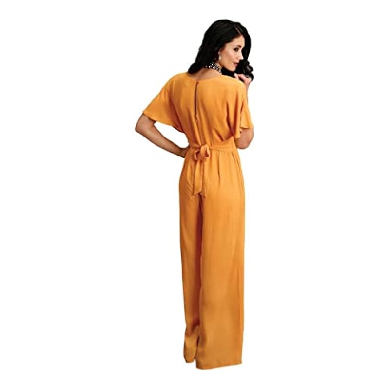 ‎womens Sweaters Stetson Stetson Womens Gold Polyester Crepe V-Neck S/S Jumper S