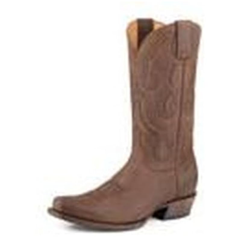 ‎womens Boots Stetson Stetson Mens Paxton Embroidered Snip Toe Casual Boots Mid Calf - Brown - Size 11 D