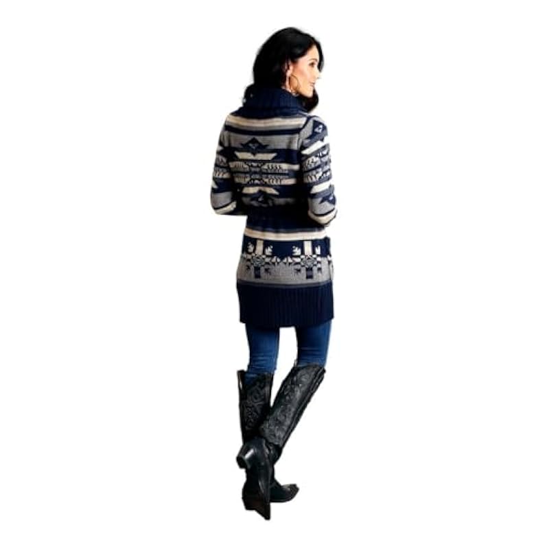 ‎womens Sweaters Stetson Stetson Women's Southwestern Print Shawl Cardigan Blue Medium US