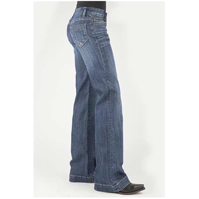 Stetson Jeans ‎womens Stetson Women's 214 Medium Wash Pieced Pocket Trouser Leg Jean Blue 6 34