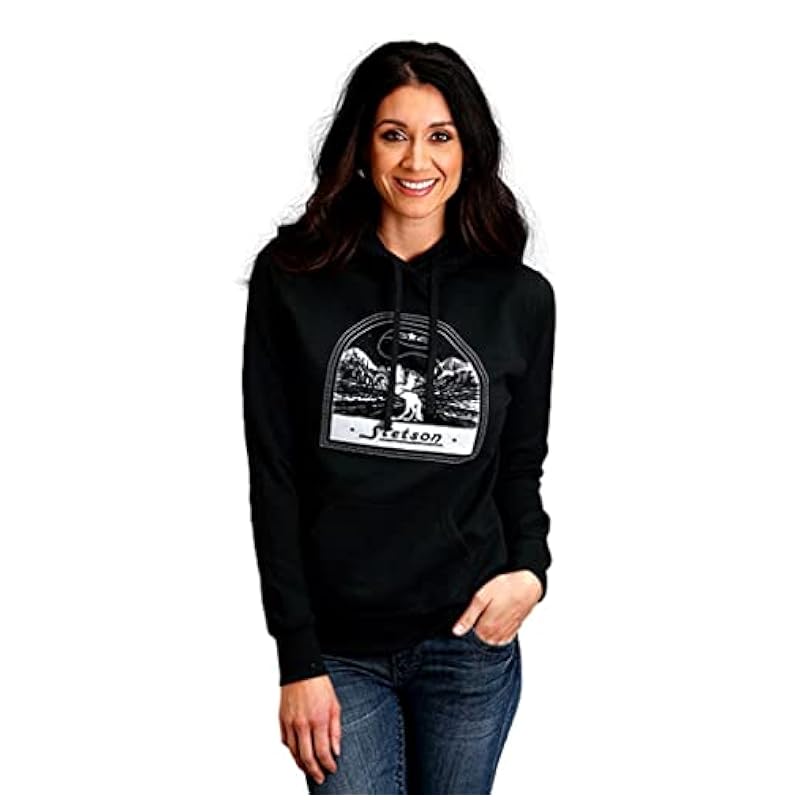 Stetson Fashion Hoodies & Sweatshirts ‎womens Stetson Western Sweatshirt Womens Hooded M Black 11-098-0562-7098 BL
