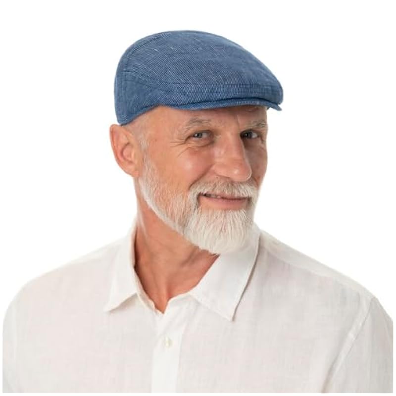 Stetson Stetson Pandico Driver Linen Flat Cap Men - Made in The EU Blue-white ‎mens Hats & Caps
