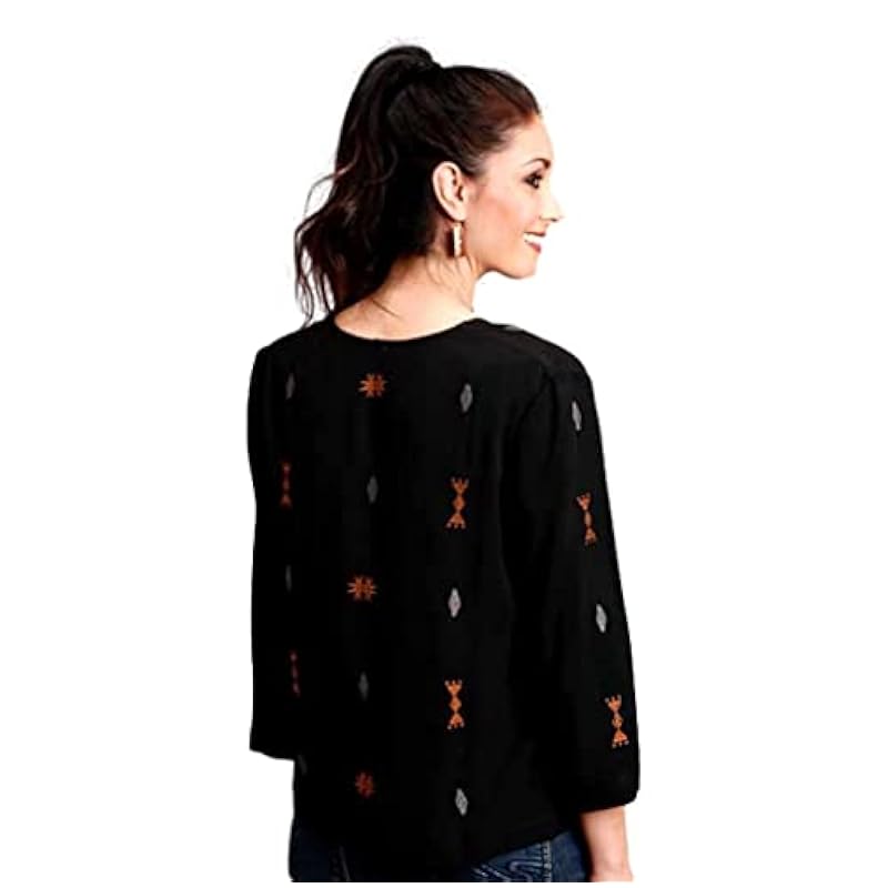 Stetson Women's Crepe Embroidered Long Sleeve Top Black Small US Stetson ‎womens Tops, Tees & Blouses