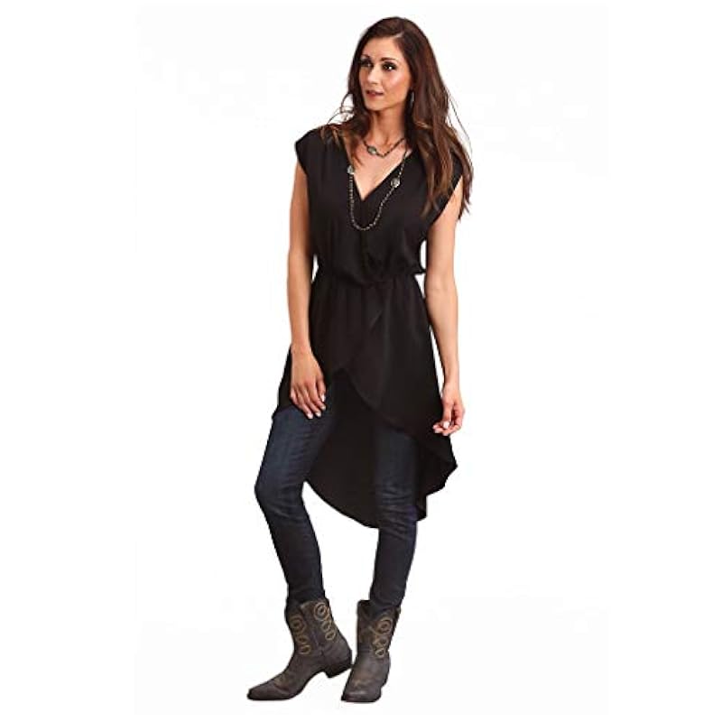 Stetson Stetson 1580 Rayon Twill Low V-Neck Top Black Large ‎womens Tops, Tees & Blouses