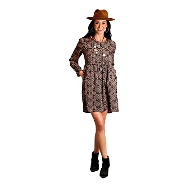 Stetson Dresses ‎womens Stetson Women's Praire Paisley Print Long Sleeve Dress Brown Large