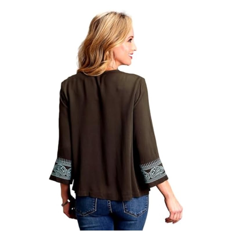 Stetson Stetson Western Shirt Womens Bell 3/4 XS Brown 11-050-0565-0130 BR ‎womens Tops, Tees & Blouses