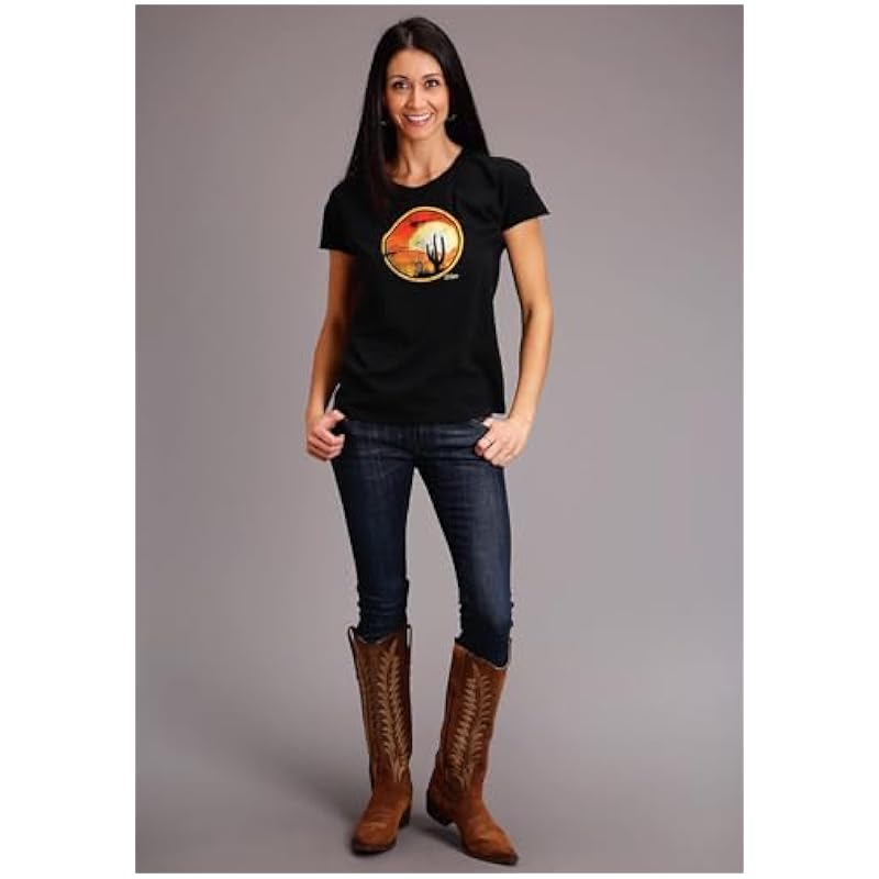 Stetson Womens Black 100% Cotton Cactus/Red Sunset S/S T-Shirt M Stetson ‎womens Tops, Tees & Blouses