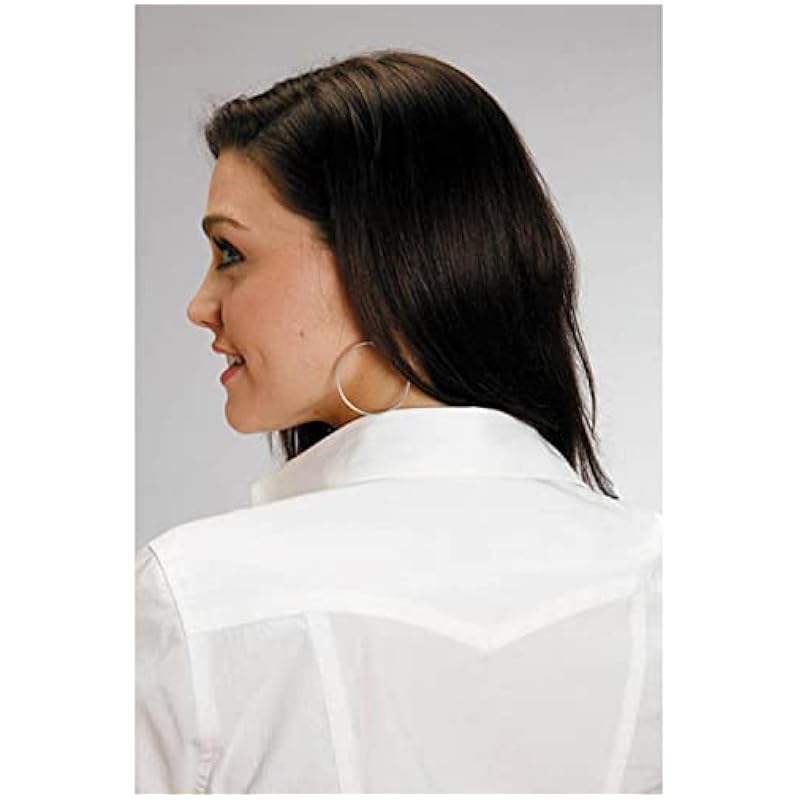 ‎womens Tops, Tees & Blouses Stetson Stetson Women's End On Solid Button-Down Long Sleeve Shirt White Large