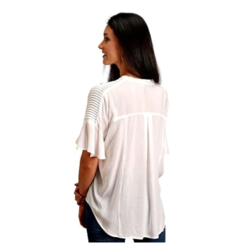 Stetson Western Shirt Womens S/S Flowy V S Cream 11-051-0592-0410 WH Stetson ‎womens Tops, Tees & Blouses