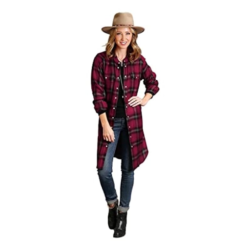 Stetson Western Dress Womens L/S Plaid XS Wine 11-057-0597-6072 WI ‎womens Dresses Stetson