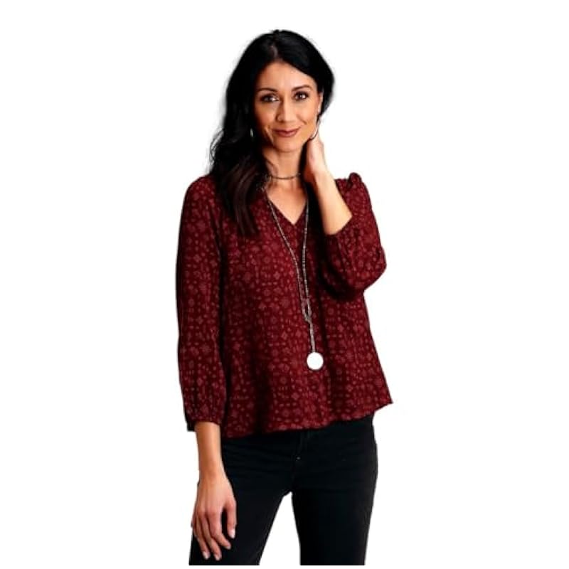 ‎womens Tops, Tees & Blouses Stetson Stetson Western Shirt Womens L/S Peasant S Wine 11-050-0590-7048 WI