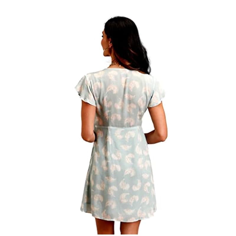 Stetson Light Blue Dress with Feather Print and Herringbone Twill 1105705902025BU Light Blue Stetson ‎womens Dresses