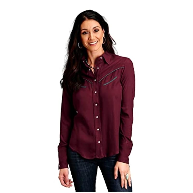 Stetson Stetson Western Shirt Women L/S Snap Solid XL Wine 11-050-0592-6024 WI ‎womens Tops, Tees & Blouses