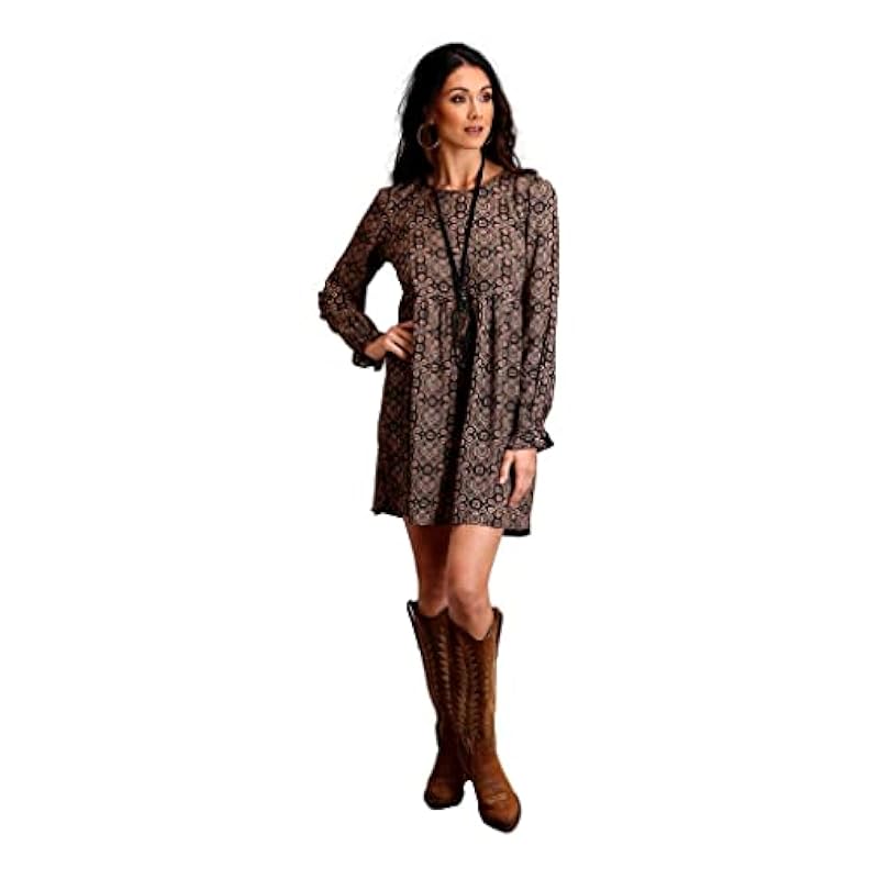 Stetson Dresses ‎womens Stetson Women's Praire Paisley Print Long Sleeve Dress Brown Large