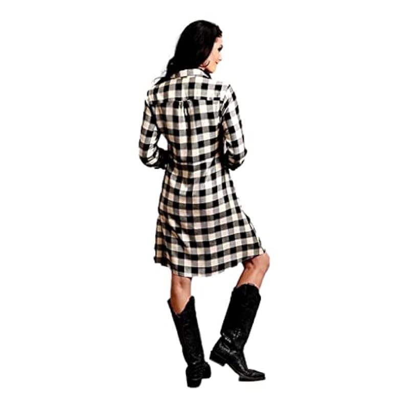 Stetson Tops, Tees & Blouses ‎womens Stetson Women's Buffalo Plaid Collared Shirt Dress White Medium