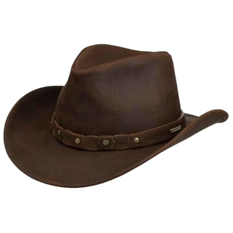 ‎mens Hats & Caps Stetson Stetson Calf Split Western Leather Hat Men - Brown