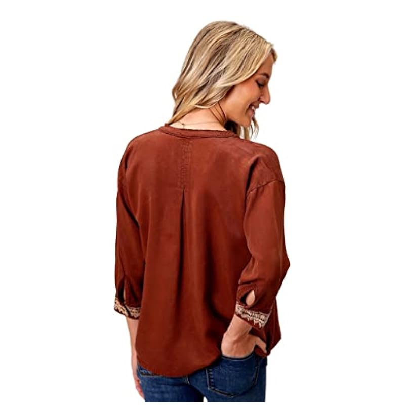 Stetson Stetson Western Shirt Womens 3/4 Sleeve S Tobacco 11-050-0565-6034 BR ‎womens Tops, Tees & Blouses