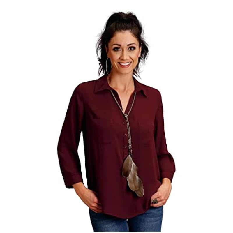 Stetson Tops, Tees & Blouses ‎womens Stetson Western Shirt Womens 3/4 Sleeve XS Wine 11-050-0592-6077 WI