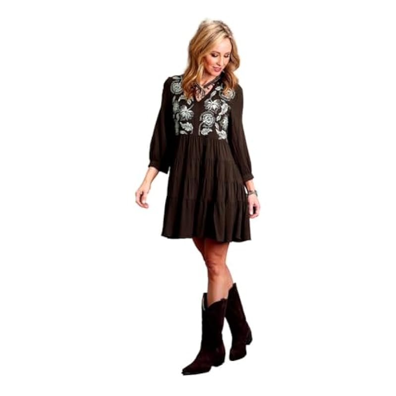 Stetson Stetson Western Dress Womens 3/4 Peasant XS Brown 11-057-0565-0129 BR ‎womens Dresses