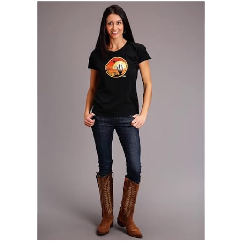 Stetson Stetson Womens Black 100% Cotton Cactus/Red Sunset S/S T-Shirt XS ‎womens Tops, Tees & Blouses