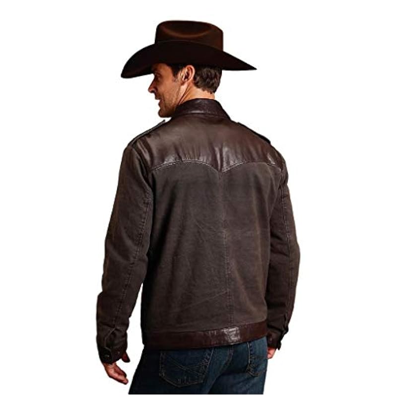 Stetson Western Jacket Men Leather Canvas XL Brown 11-097-0539-6623 BR Stetson ‎Mens Jackets & Coats