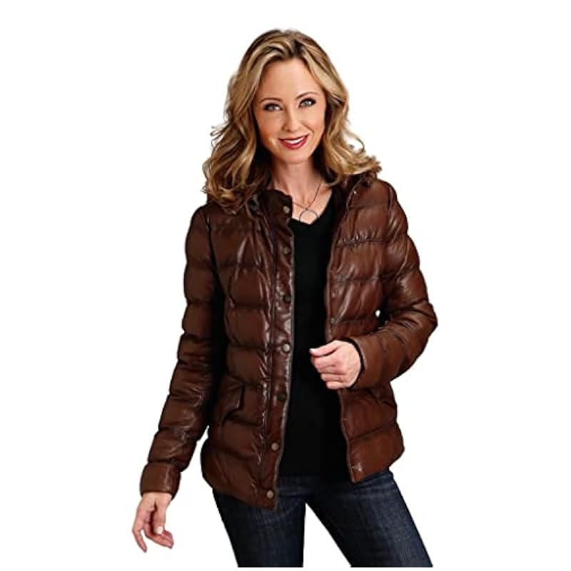 Stetson Women's Stetston Antique Snap-Front Quilted Leather Jacket Brown Medium ‎Womens Coats, Jackets & Vests Stetson