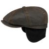 ‎mens Hats & Caps Stetson Stetson Hatteras Datto Flat Cap with Ear Flaps Men - Dark Brown