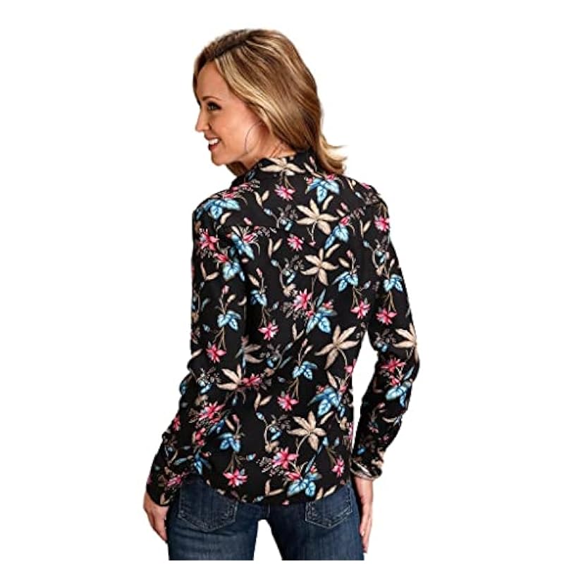 ‎womens Tops, Tees & Blouses Stetson Stetson Womens Black Rayon/Nylon Feather Floral L/S Blouse S