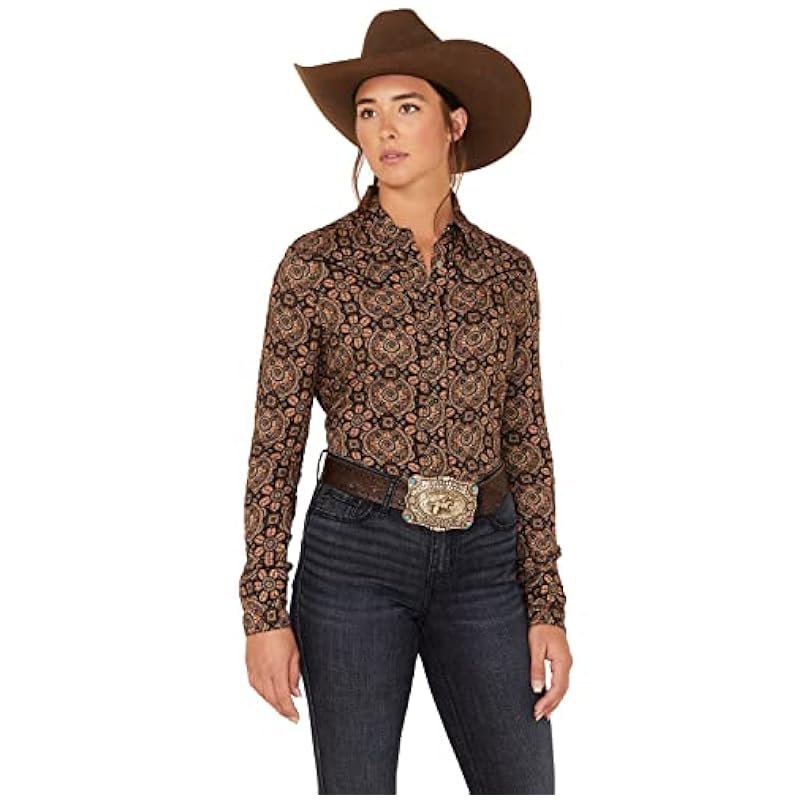 Stetson Women's Prairie Floral Print Long Sleeve Snap Western Shirt Brown Large Stetson ‎womens Tops, Tees & Blouses
