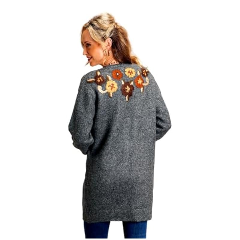 Sweaters Stetson Stetson Western Sweater Womens Floral M Gray 11-027-0539-7062 GY
