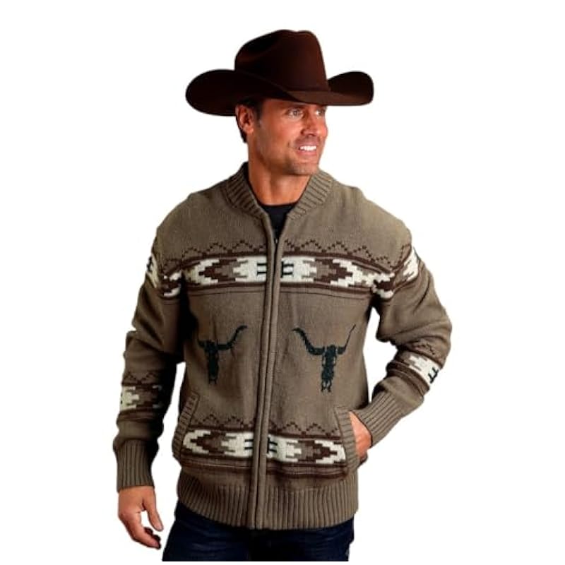 Stetson Western Sweater Mens Longhorn Zip S Brown 11-014-0120-6068 BR ‎men Sweaters Stetson