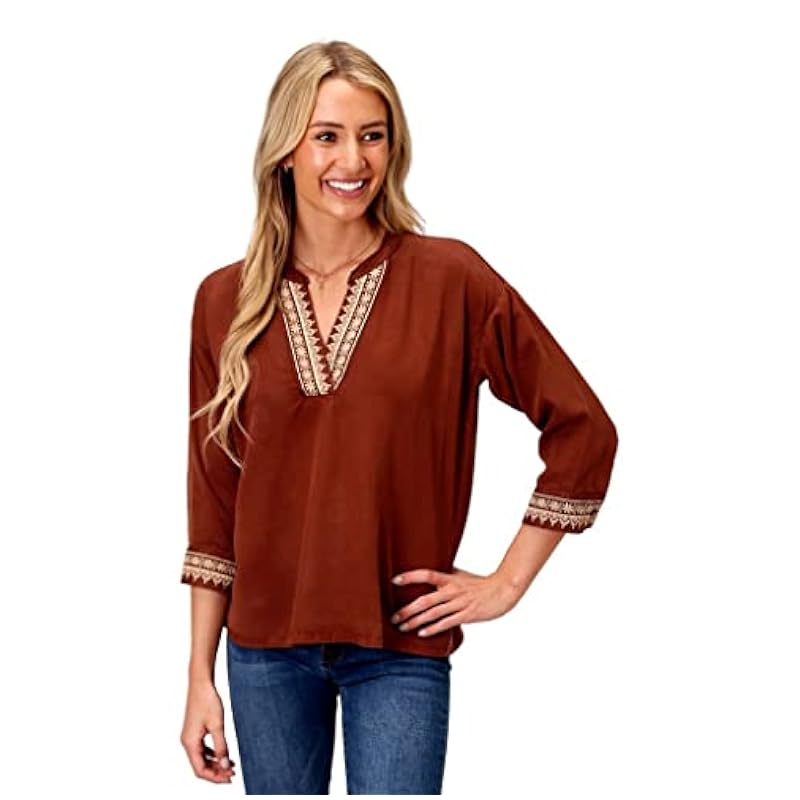 Stetson Stetson Western Shirt Womens 3/4 Sleeve M Tobacco 11-050-0565-6034 BR ‎womens Tops, Tees & Blouses