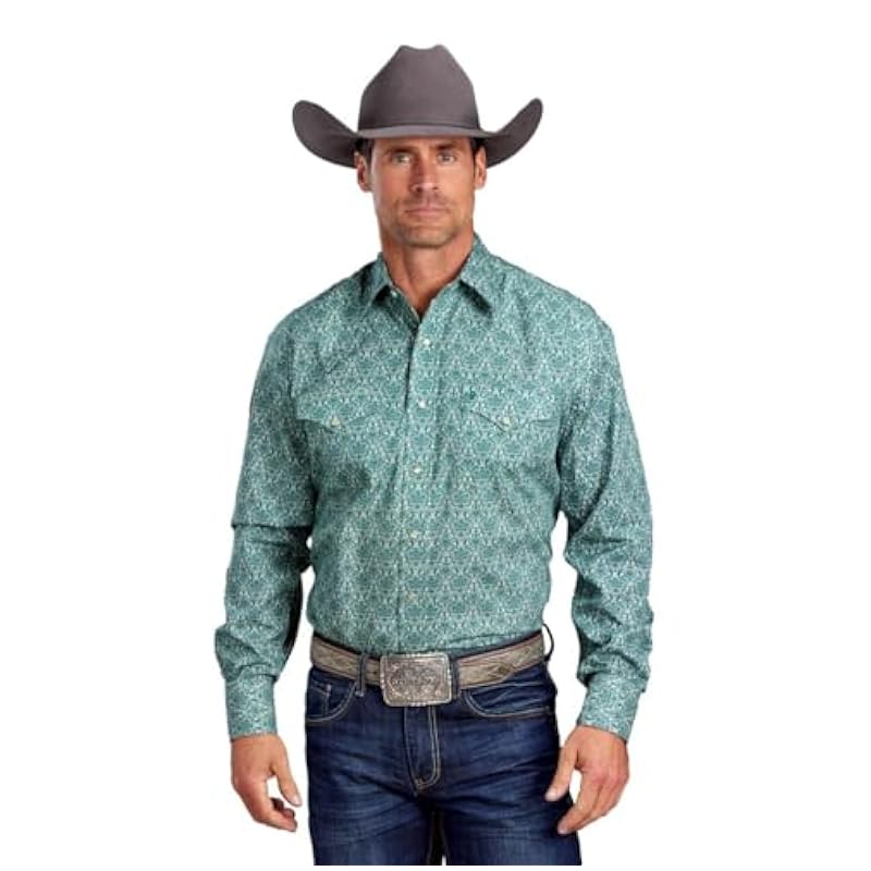 Stetson Shirts ‎mens Stetson Green Print Wallpaper Medalion - Mens Shirt