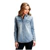 Stetson Stetson Women's Light Denim Embellished Back Long Sleeve Snap Western Shirt Blue Medium ‎womens Tops, Tees & Blouses