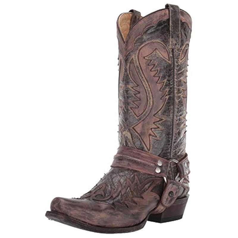 Stetson Men's Outlaw Distressed Harness Riding Boot Brown ‎mens Boots Stetson
