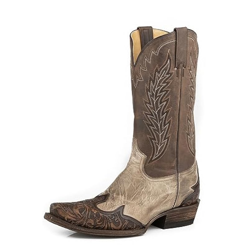 Stetson Stetson Men's Handtooled Blaze Western Boot Snip Toe Tan 11 D(M) US ‎mens Boots