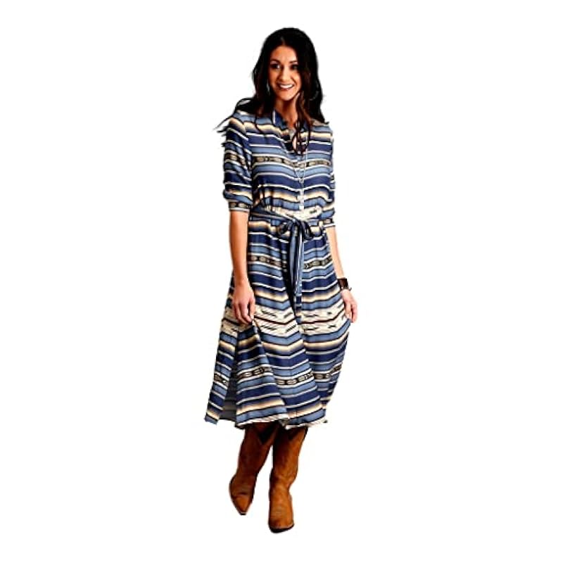 Stetson Women's Serape Stripe Print Long Sleeve Midi Dress Blue Medium Stetson ‎womens Dresses