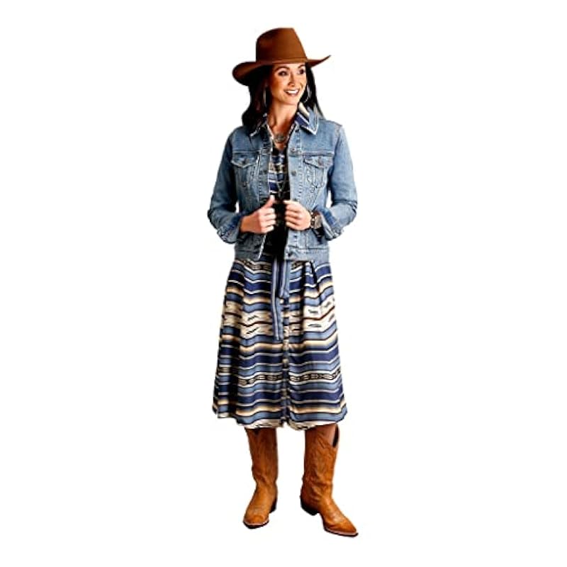 Stetson Women's Serape Stripe Print Long Sleeve Midi Dress Blue Medium Stetson ‎womens Dresses