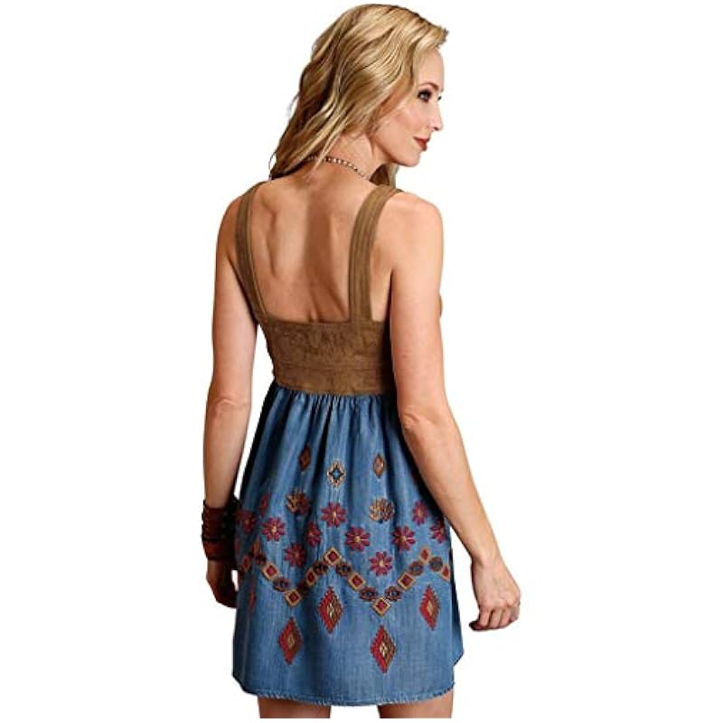 ‎womens Dresses Stetson Stetson Womens Denim Blue Denim Faux Suede S/L Dress S