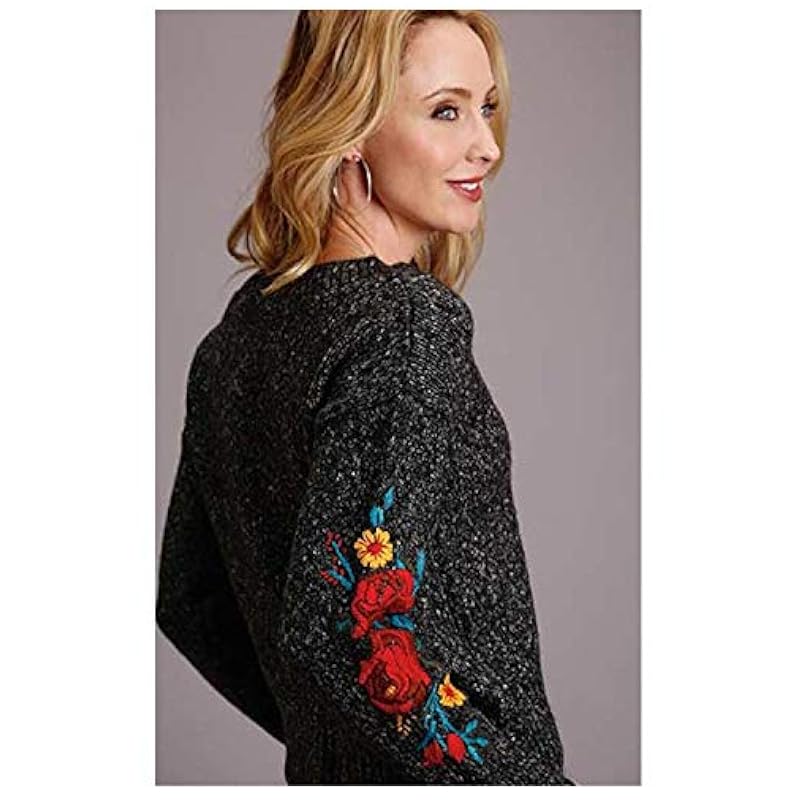 Stetson Women's Floral Embroidered Crew Neck Sweater Grey X-Small Stetson ‎womens Sweaters