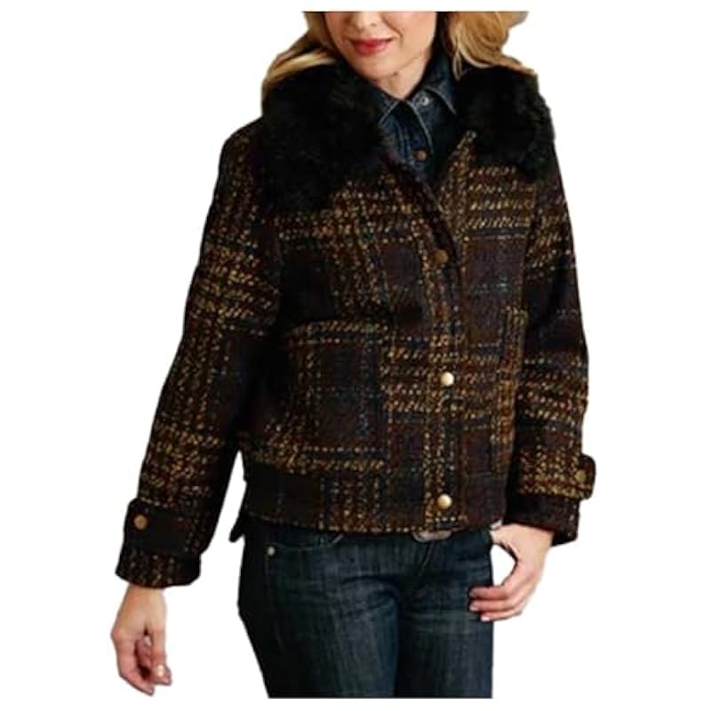 ‎womens Coats, Jackets & Vests Stetson Stetson Women's Boucle Plaid Jacket Multi Large