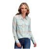 Stetson Stetson Western Shirt Womens L/S Medallion M Aqua 11-050-0590-2014 BU ‎womens Tops, Tees & Blouses